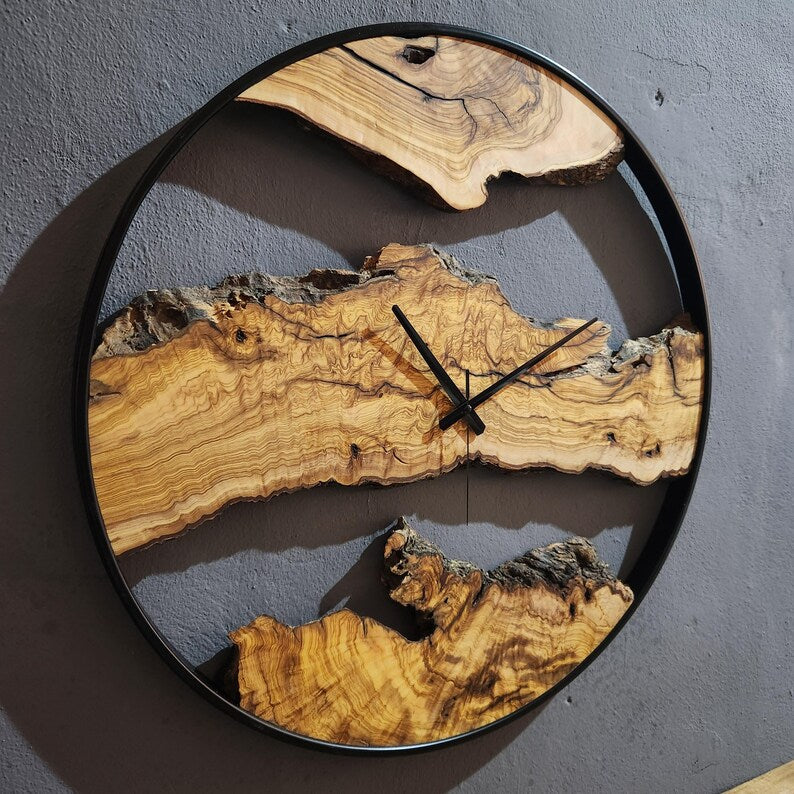 Wood Oasis | Olive Wood and Metal Wall Clock