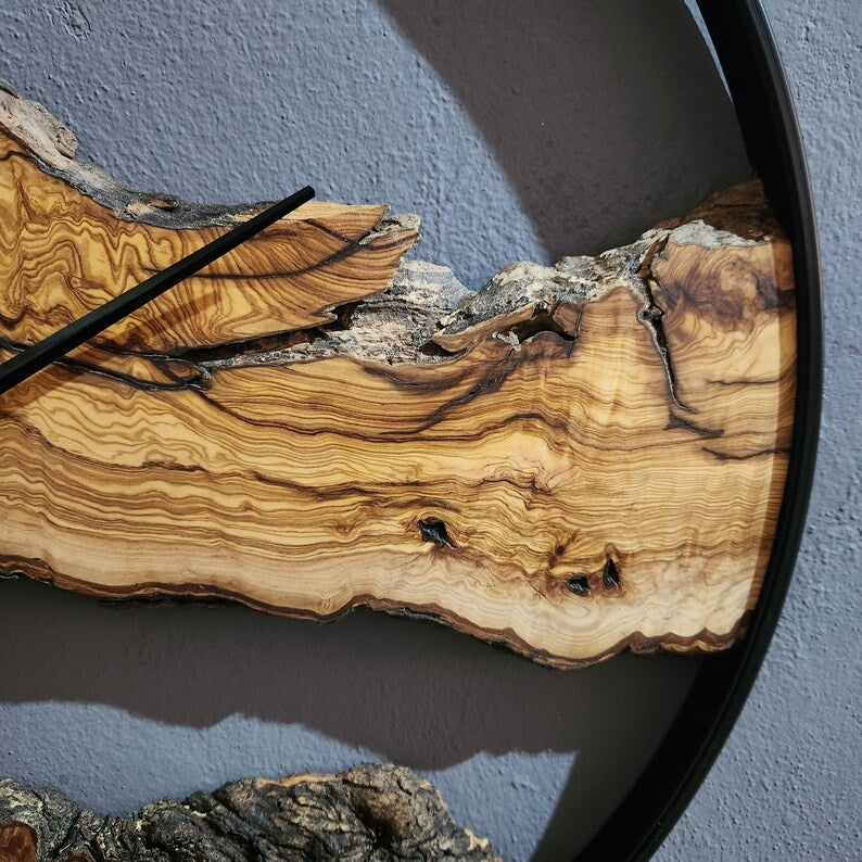 Wood Oasis | Olive Wood and Metal Wall Clock