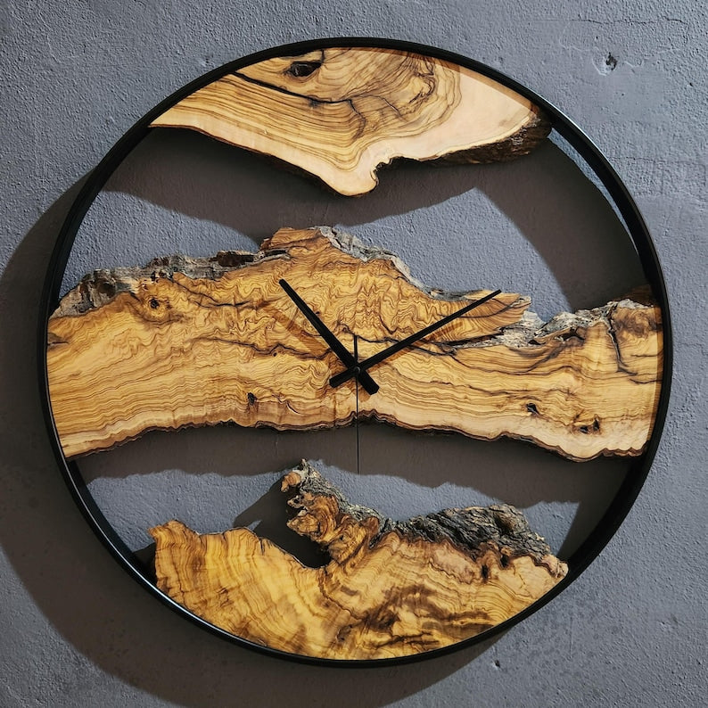 Wood Oasis | Olive Wood and Metal Wall Clock