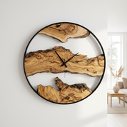 Wood Oasis | Olive Wood and Metal Wall Clock