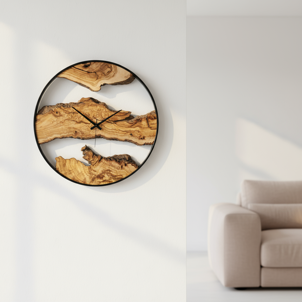 Wood Oasis | Olive Wood and Metal Wall Clock
