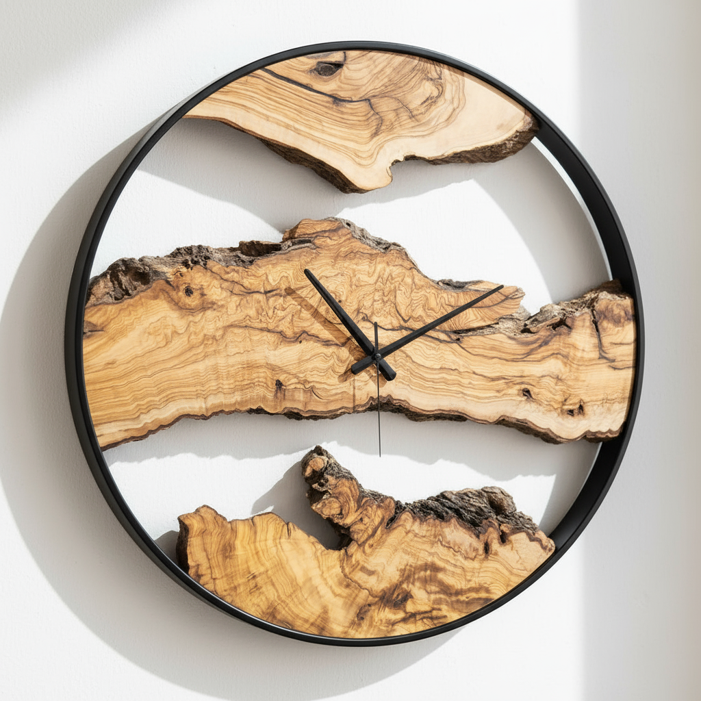 Wood Oasis | Olive Wood and Metal Wall Clock
