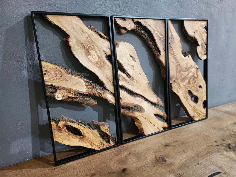 Olive Roots Trio | Metal and Olive Wooden Wall Art