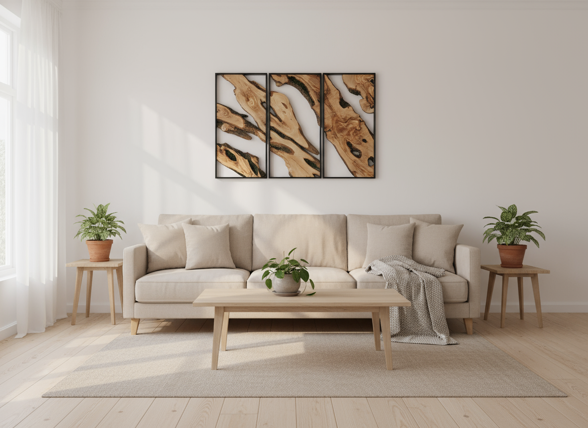 Olive Roots Trio | Metal and Olive Wooden Wall Art