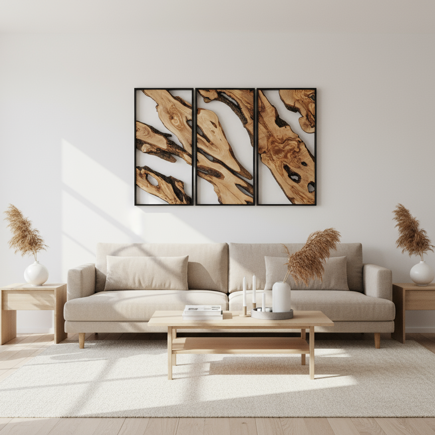 Olive Roots Trio | Metal and Olive Wooden Wall Art