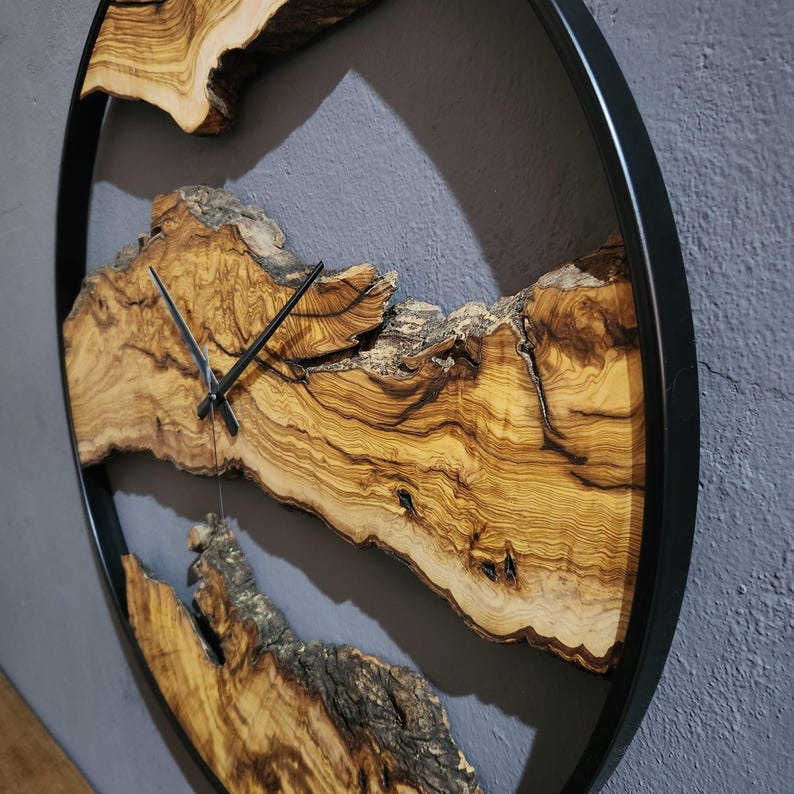 Wood Oasis | Olive Wood and Metal Wall Clock