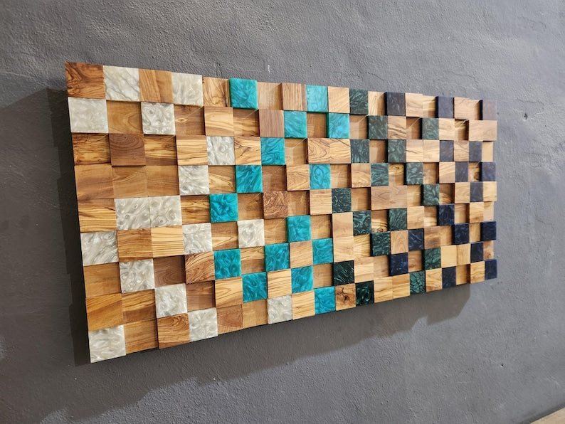 Ocean Mosaic | Olive Wood & Resin Wall Art