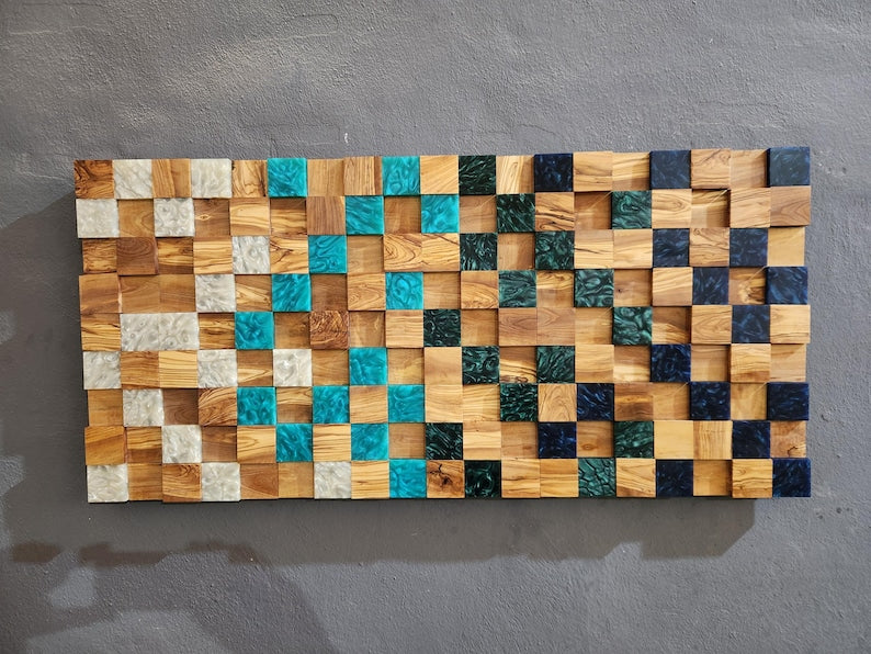 Ocean Mosaic | Olive Wood & Resin Wall Art