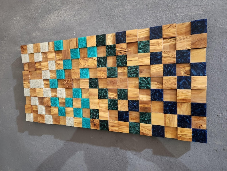 Ocean Mosaic | Olive Wood & Resin Wall Art