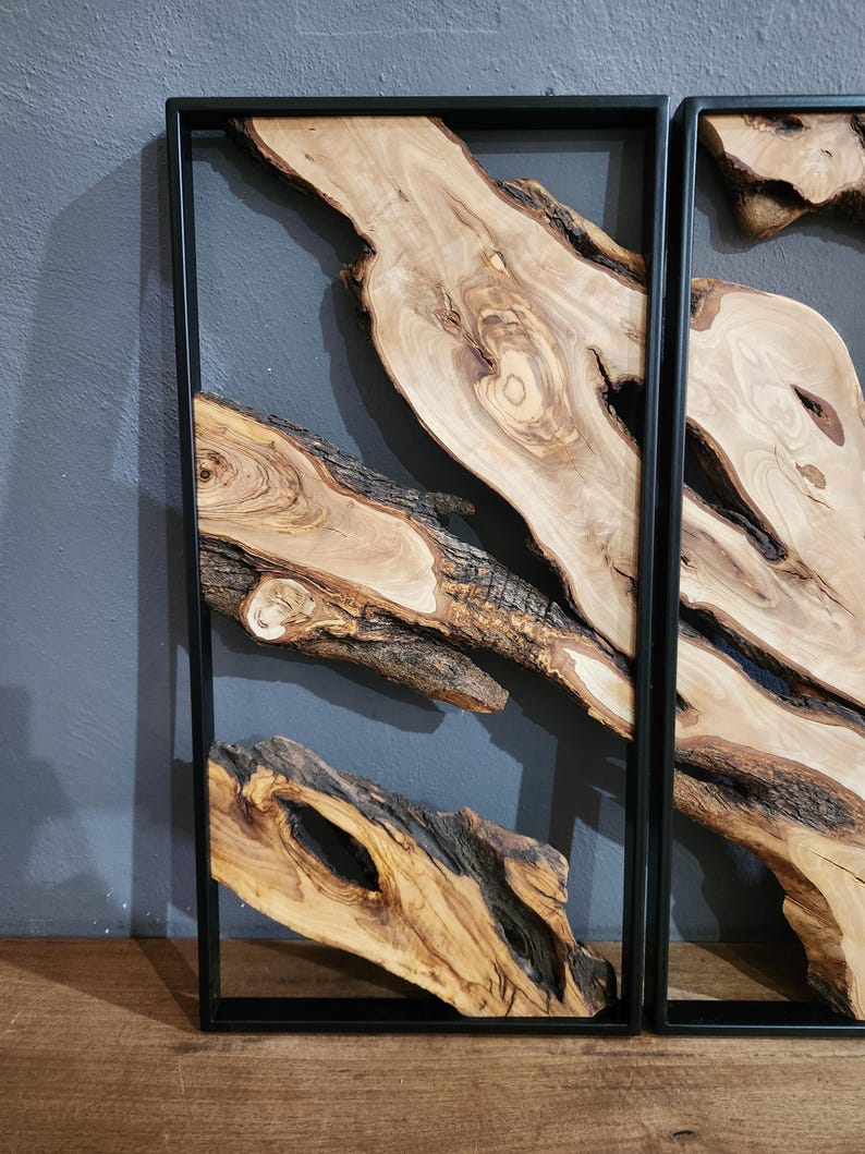 Olive Roots Trio | Metal and Olive Wooden Wall Art