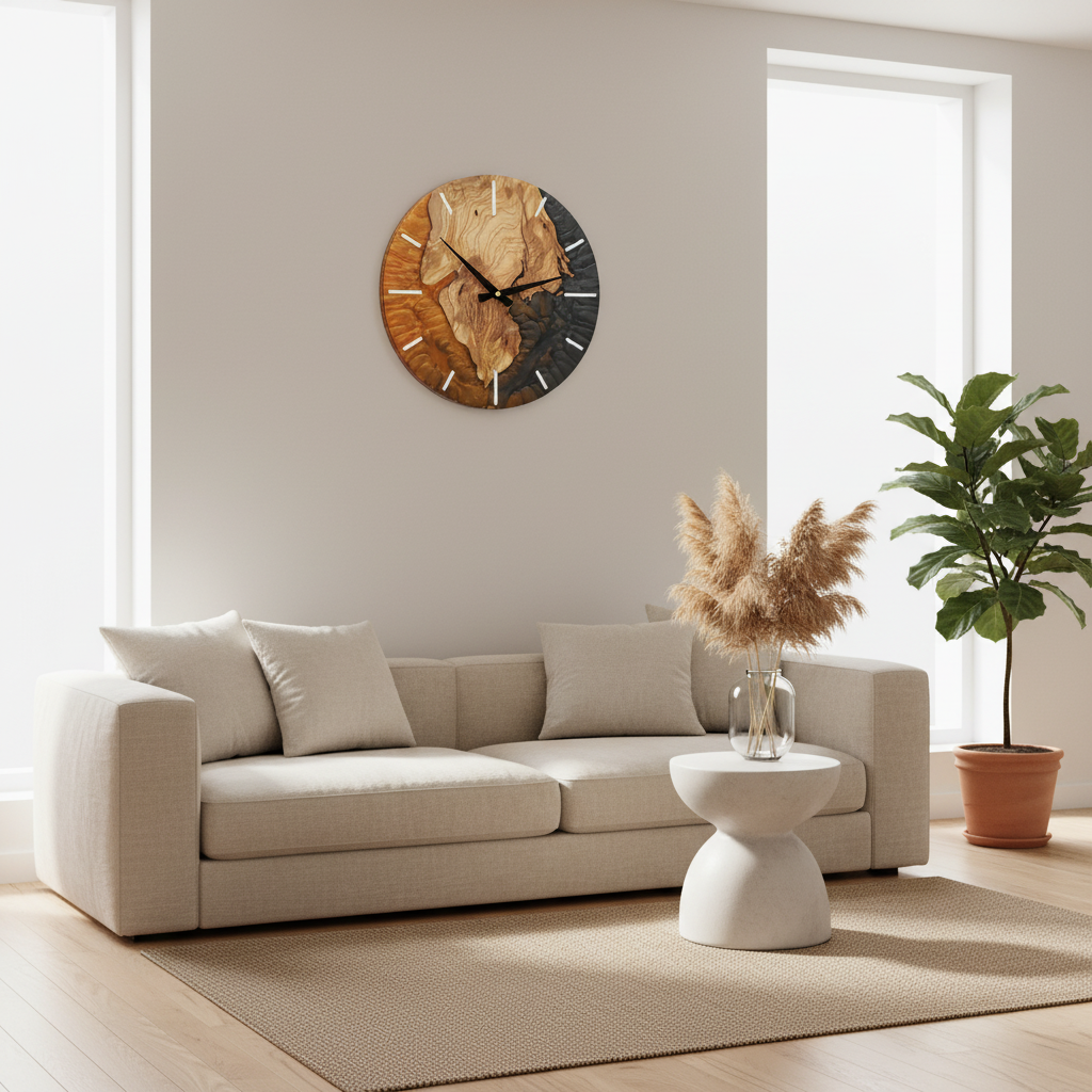 Custom Resin & Olive Wood Wall Clock | Live Edge Rustic Home Decor