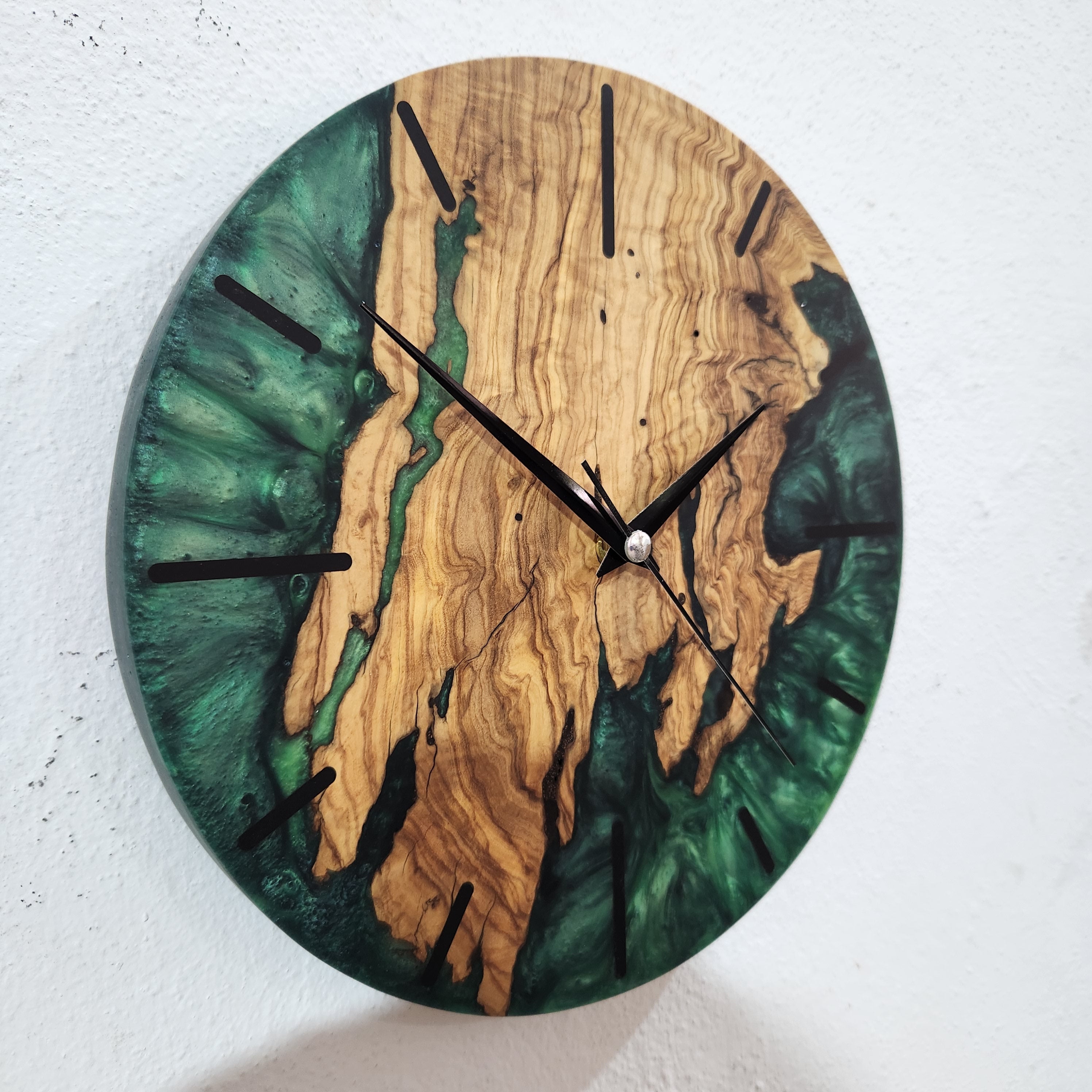Green Resin Wall Clock | Live Edge Rustic Wall Clock