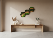 Hexagon Moss Wall Art | Olive Wood & Preserved Moss Design