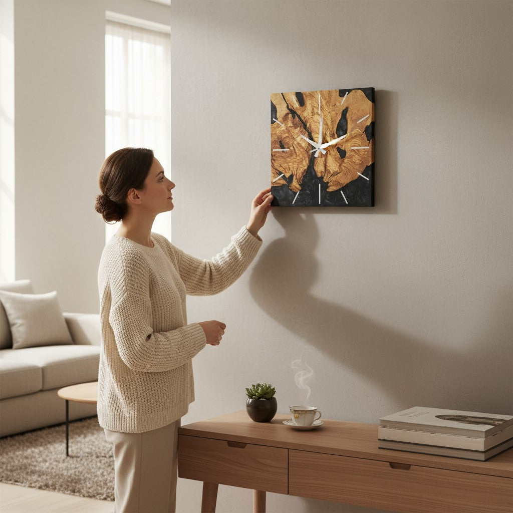 Dark Nature | Resin & Olive Wood Wall Clock