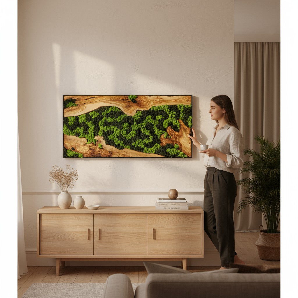 Nature’s River | Luxury Olive Wood & Preserved Moss Wall Art