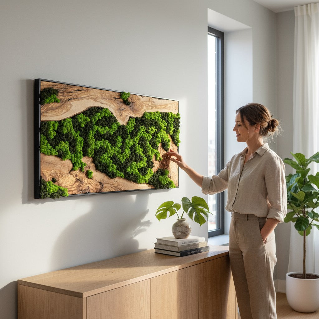 Nature’s River | Luxury Olive Wood & Preserved Moss Wall Art