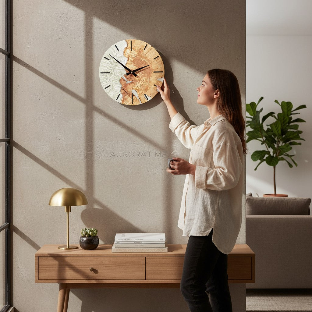 White Essence | Resin & Olive Wood Wall Clock