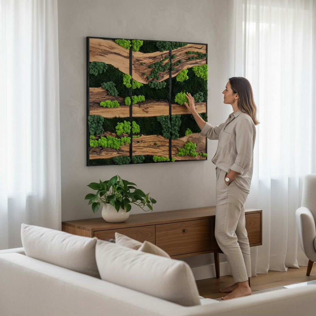 Green Horizon | Olive Wood and Pereserved Moss Wall Decor