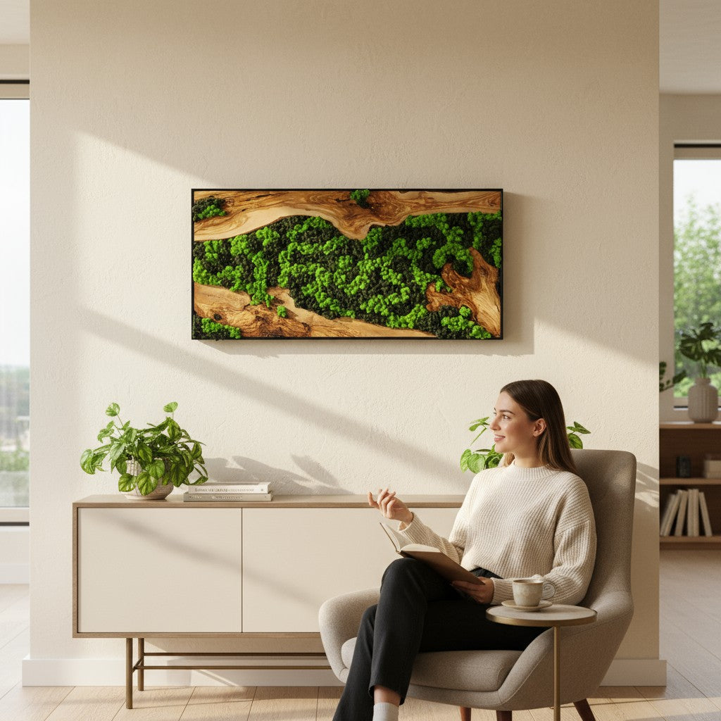 Nature’s River | Luxury Olive Wood & Preserved Moss Wall Art