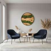 Custom Made Moss and Olive Wood Wall Art | Metal Frame Moss Wall Decor