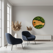 Custom Made Moss and Olive Wood Wall Art | Metal Frame Moss Wall Decor