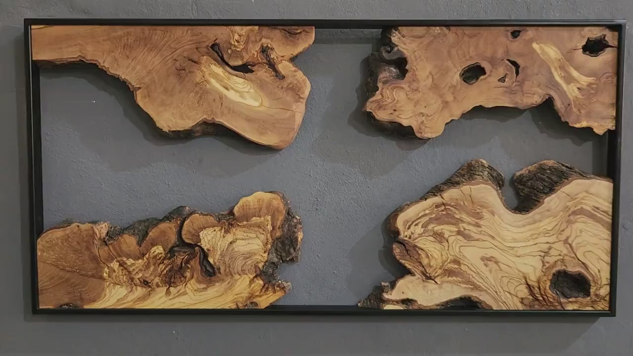 Natural Wood Wall Art with Live Edge Design in Black Frame