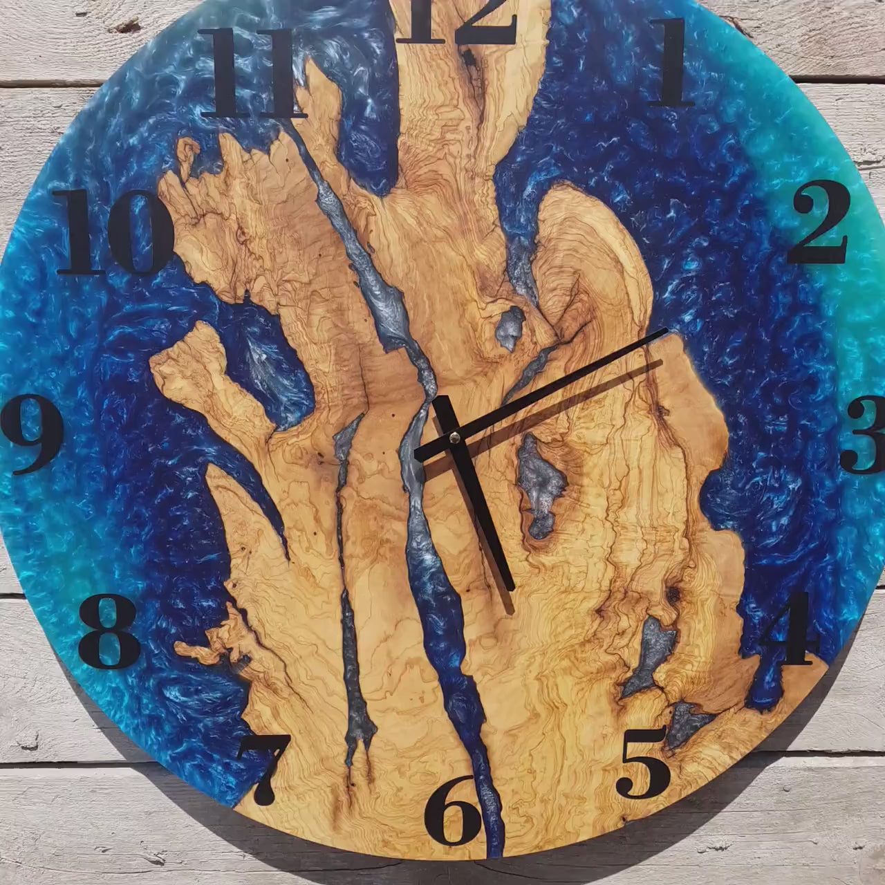 Blue Serenity | Resin & Olive Wood Wall Clock