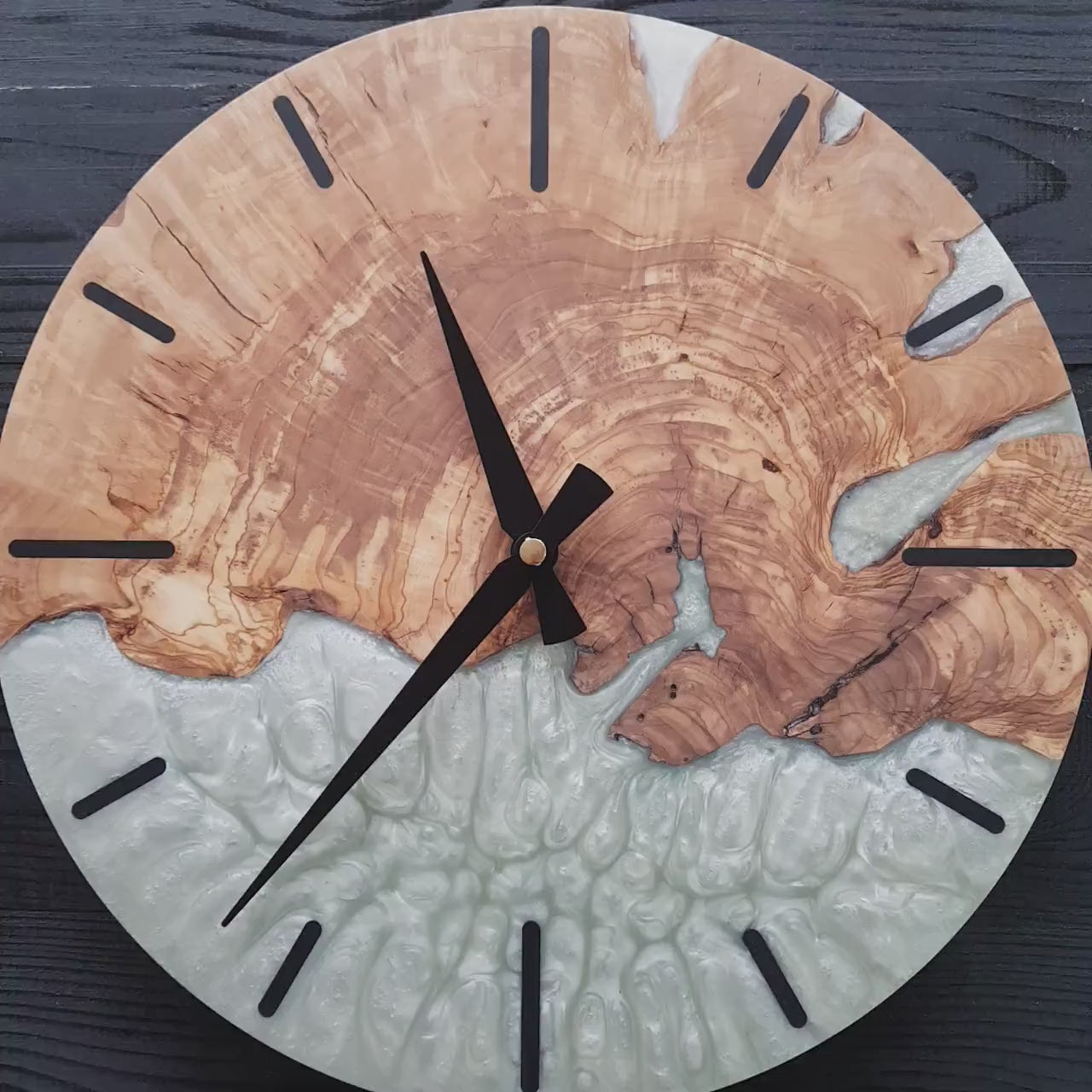 White Essence | Resin & Olive Wood Wall Clock