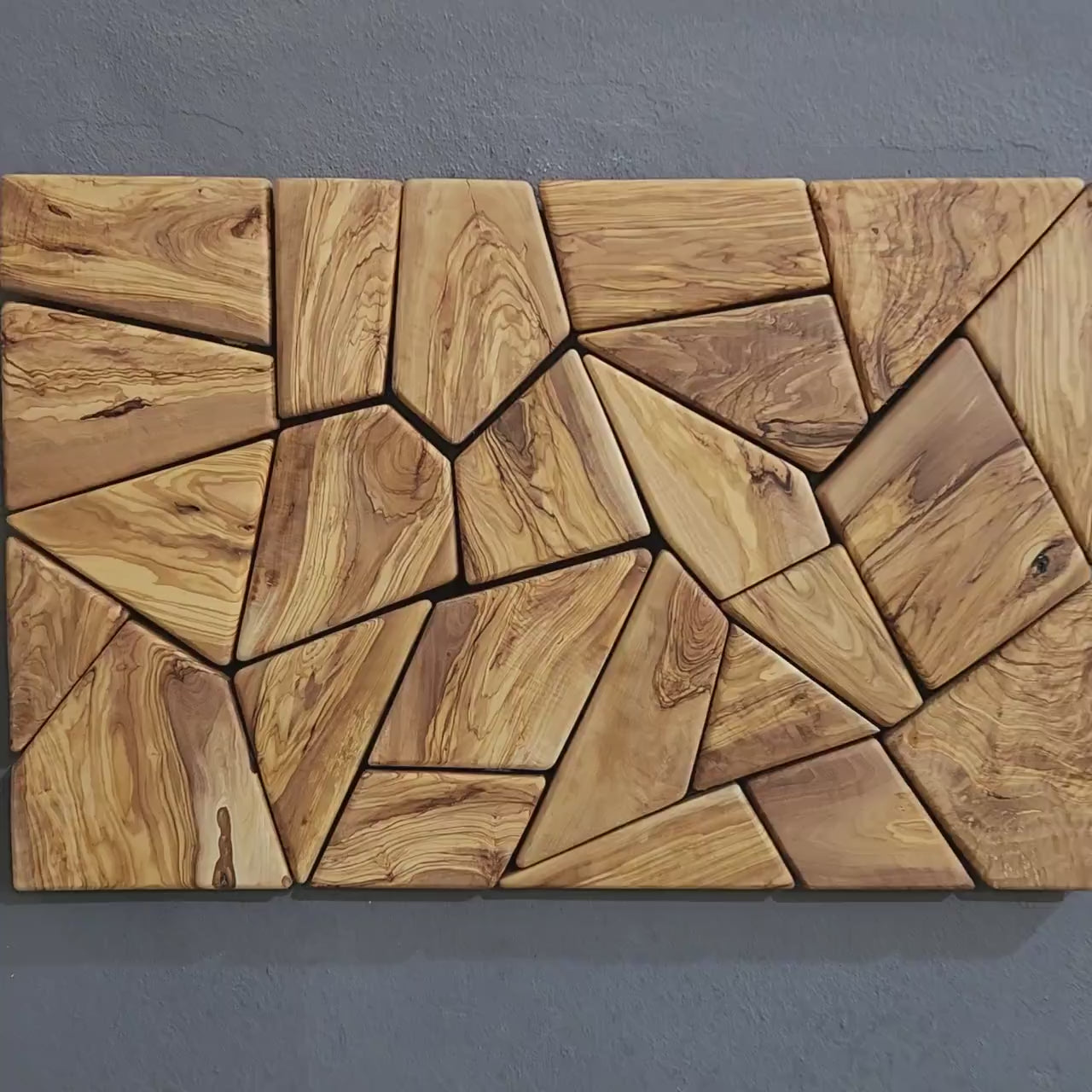 Olive Wood Wall Art | Geometric Mosaic Wooden Wall Panel