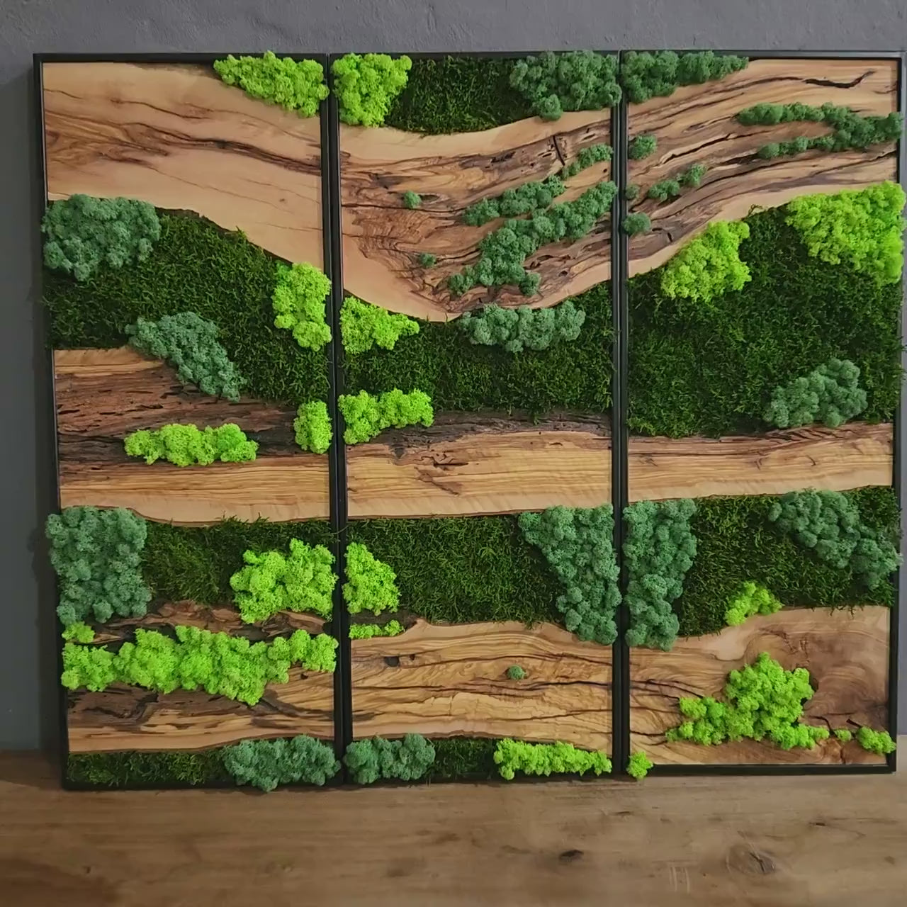 Green Horizon | Olive Wood and Pereserved Moss Wall Decor