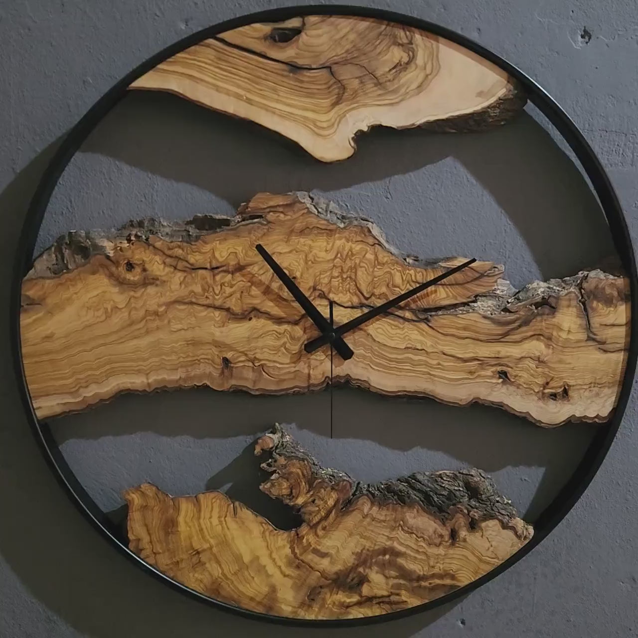Wood Oasis | Olive Wood and Metal Wall Clock