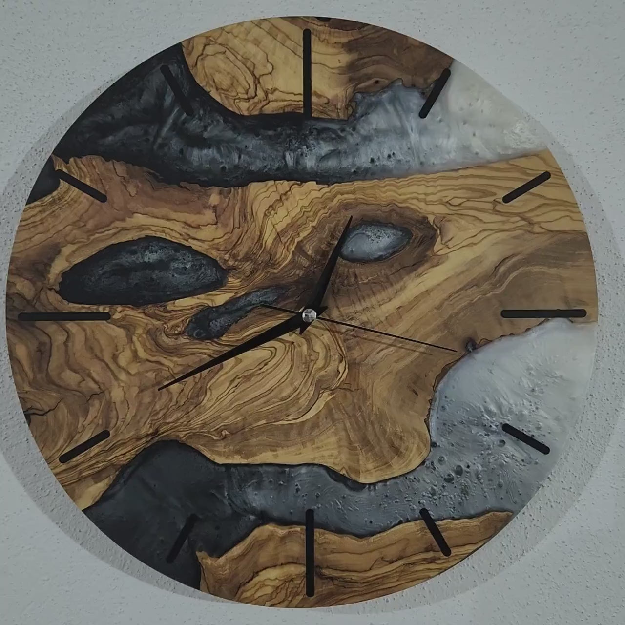 Custom Resin & Olive Wood Wall Clock | Live Edge Rustic Decor