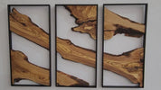Set of 3 Metal and Wooden Wall Art | 3 Piece Olive Wood Wall Decor