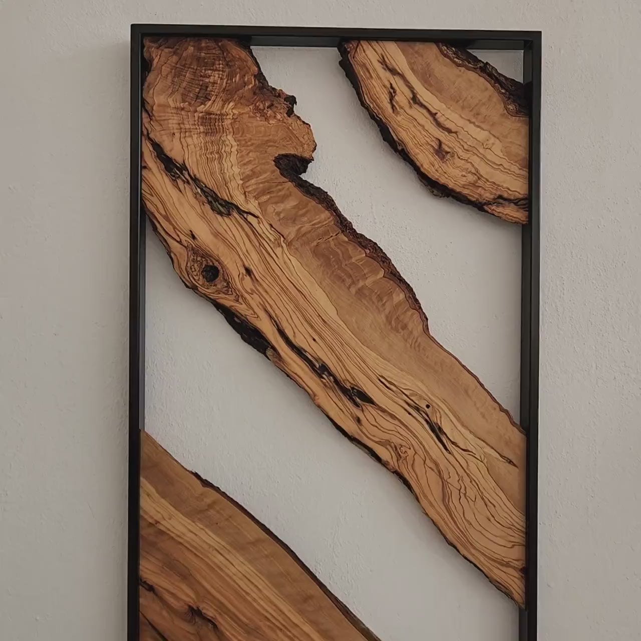 Metal and Live Edge Olive Wood Wall Art | Handcrafted Rustic Home Decor
