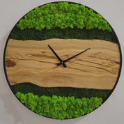 Moss & Olive Wood Wall Clock with Metal Frame