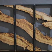 Set of 3 Wooden Wall Art Panels | Modern Rustic Metal and Olive Wood Decor