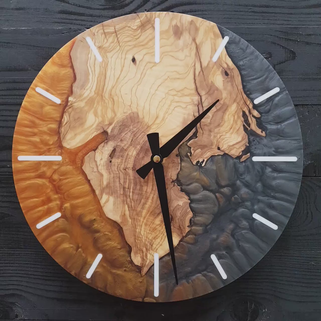 Custom Resin & Olive Wood Wall Clock | Live Edge Rustic Home Decor