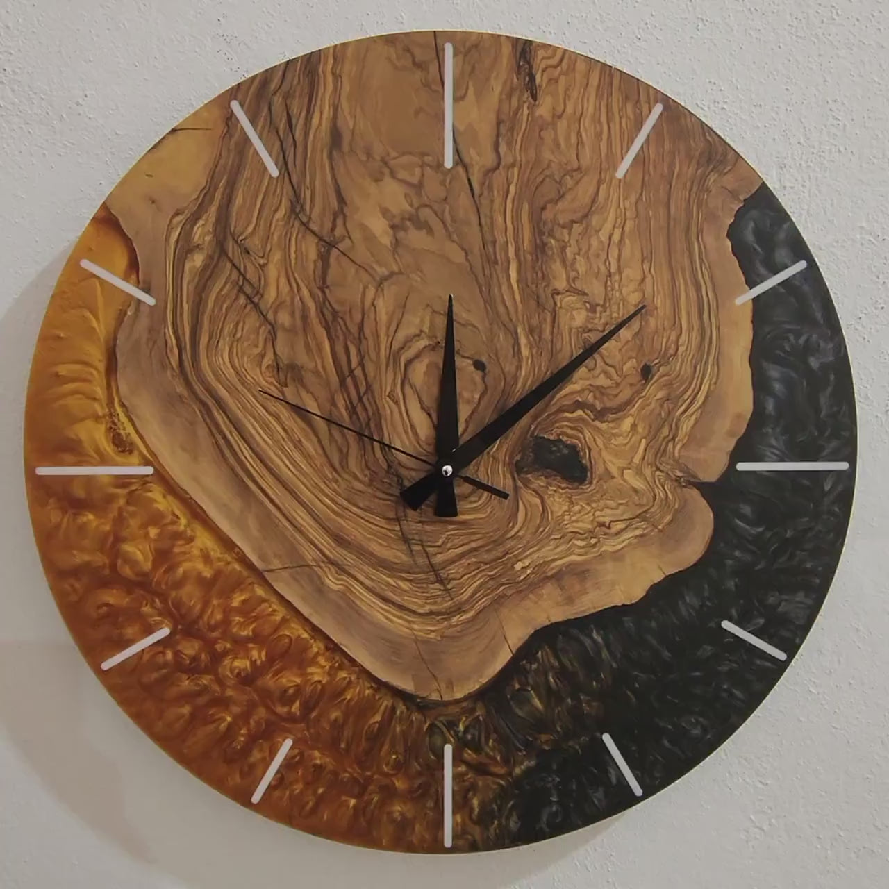Golden Night | Resin & Olive Wood Wall Clock