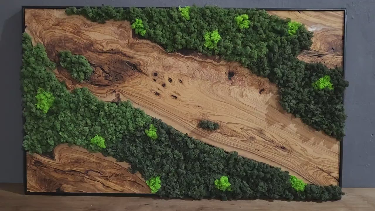 Olive Wood & Preserved Moss Wall Art: Rustic Greenery Decor