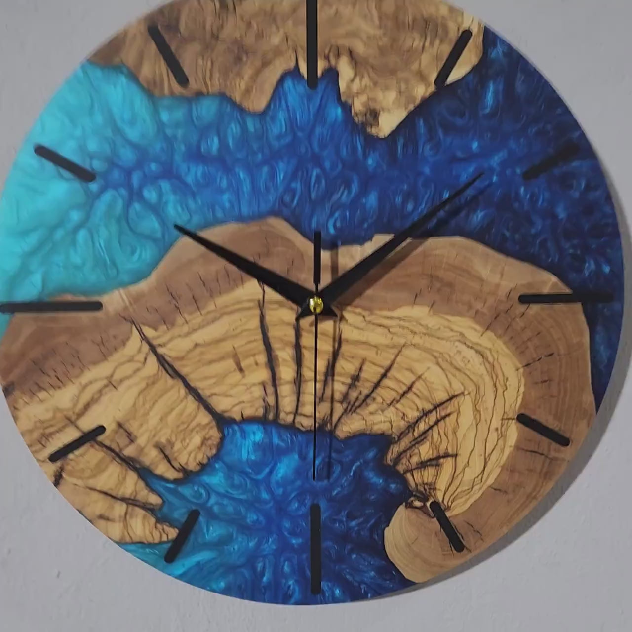 Blue Essence | Resin & Olive Wood Wall Clock