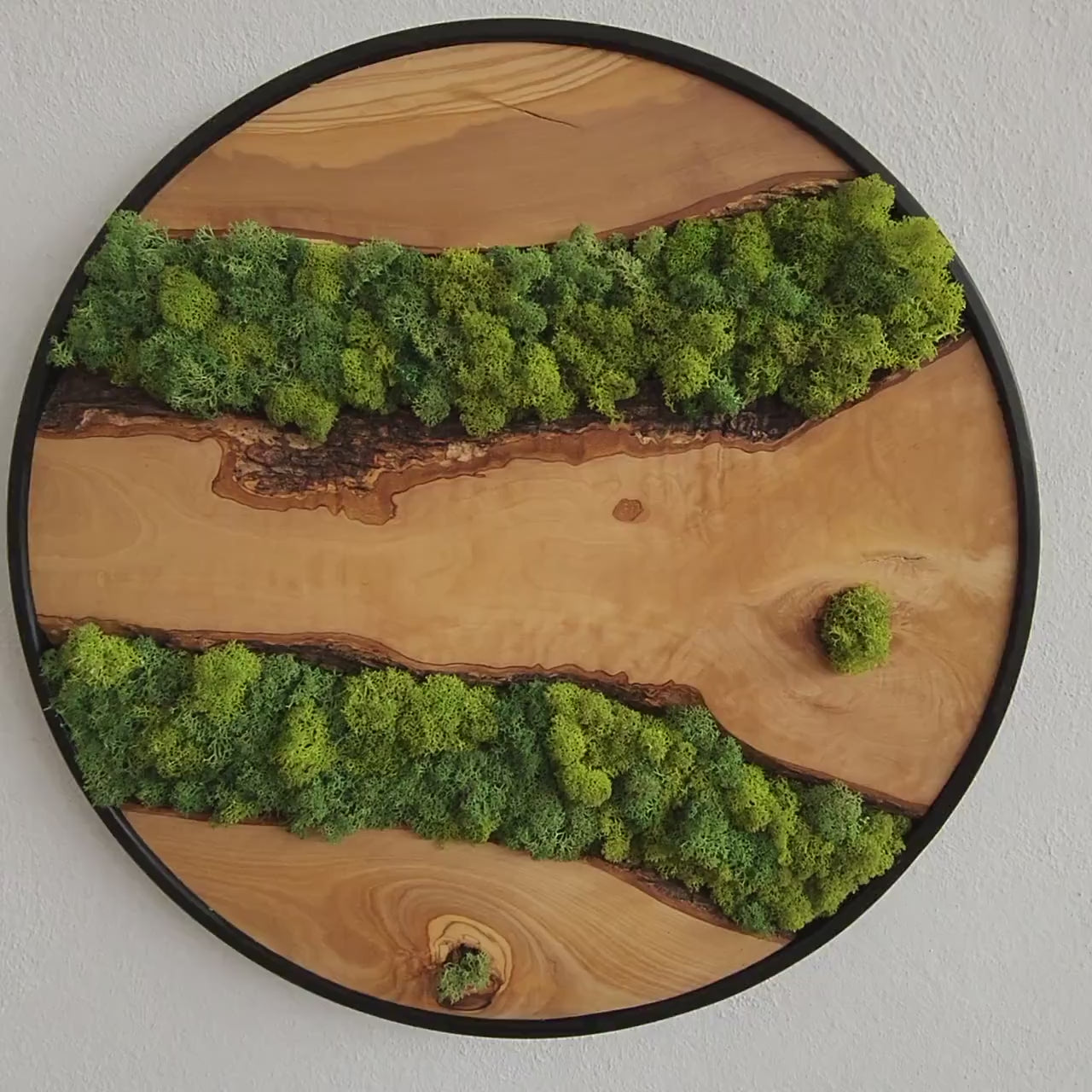 Custom Made Moss and Olive Wood Wall Art | Metal Frame Moss Wall Decor