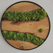 Custom Made Moss and Olive Wood Wall Art | Metal Frame Moss Wall Decor