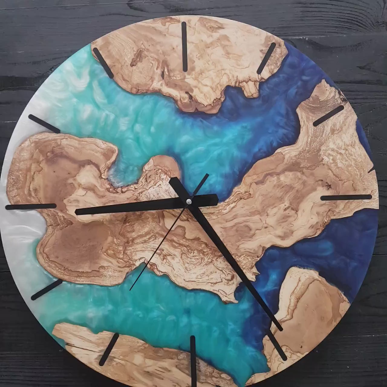 Ocean Fusion | Resin & Olive Wood Wall Clock