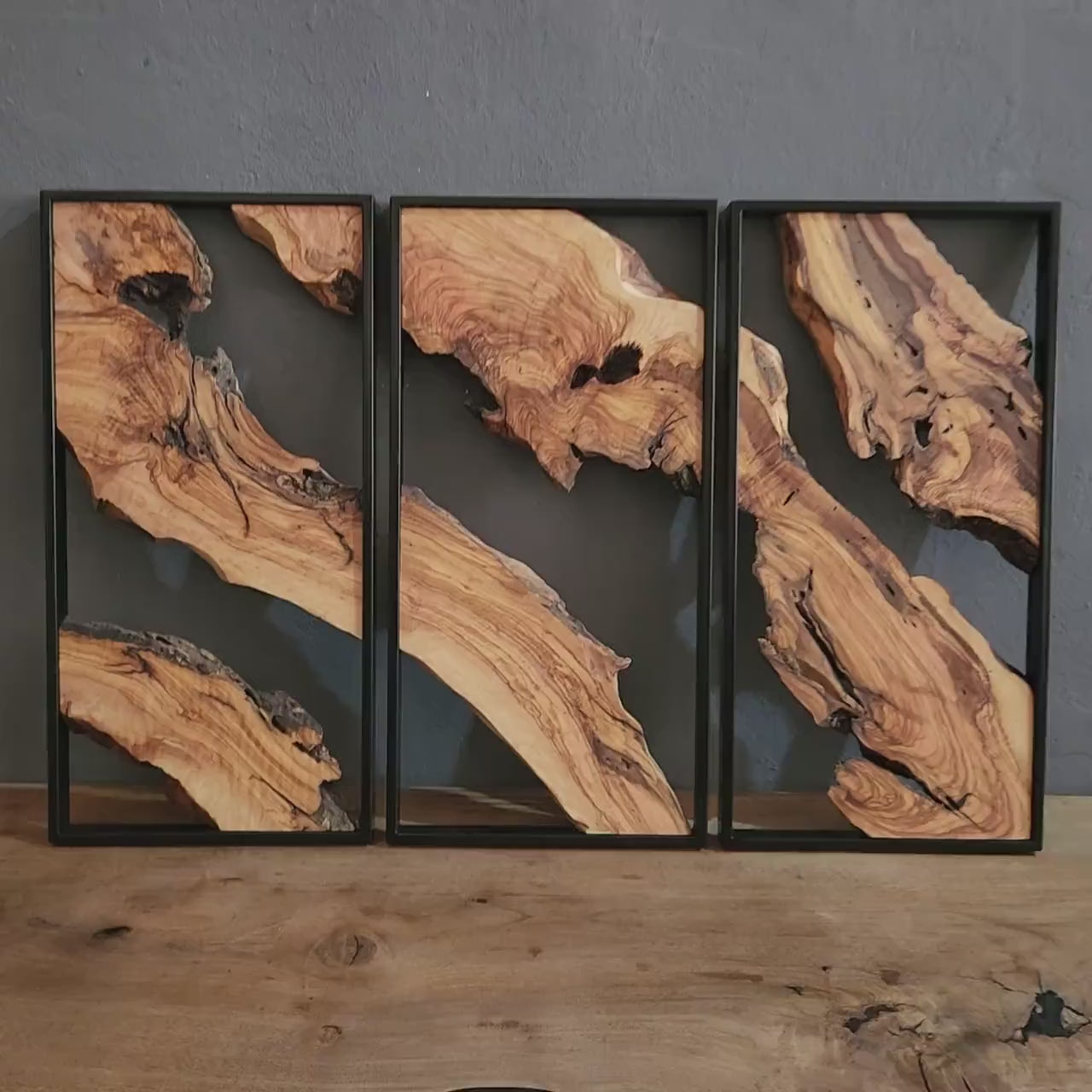Set Of 3 Metal And Olive Wood Wall Art | Rustic Wall Art