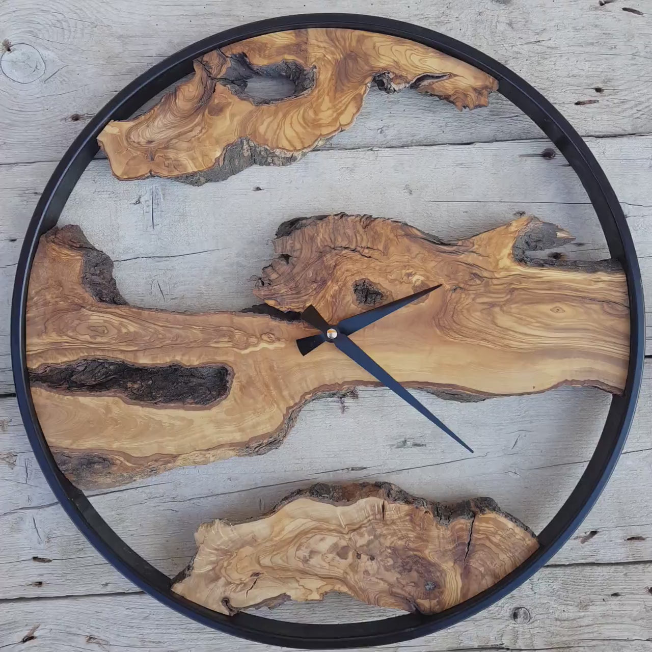 Olive Wood Wall Clock | Rustic Farmhouse Metal Clock