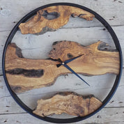 Olive Wood Wall Clock | Rustic Farmhouse Metal Clock