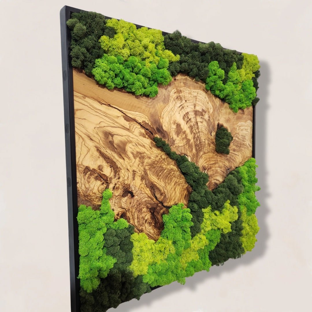 Custom Moss And Olive Wood Wall Art With Metal Frame MOSSmood